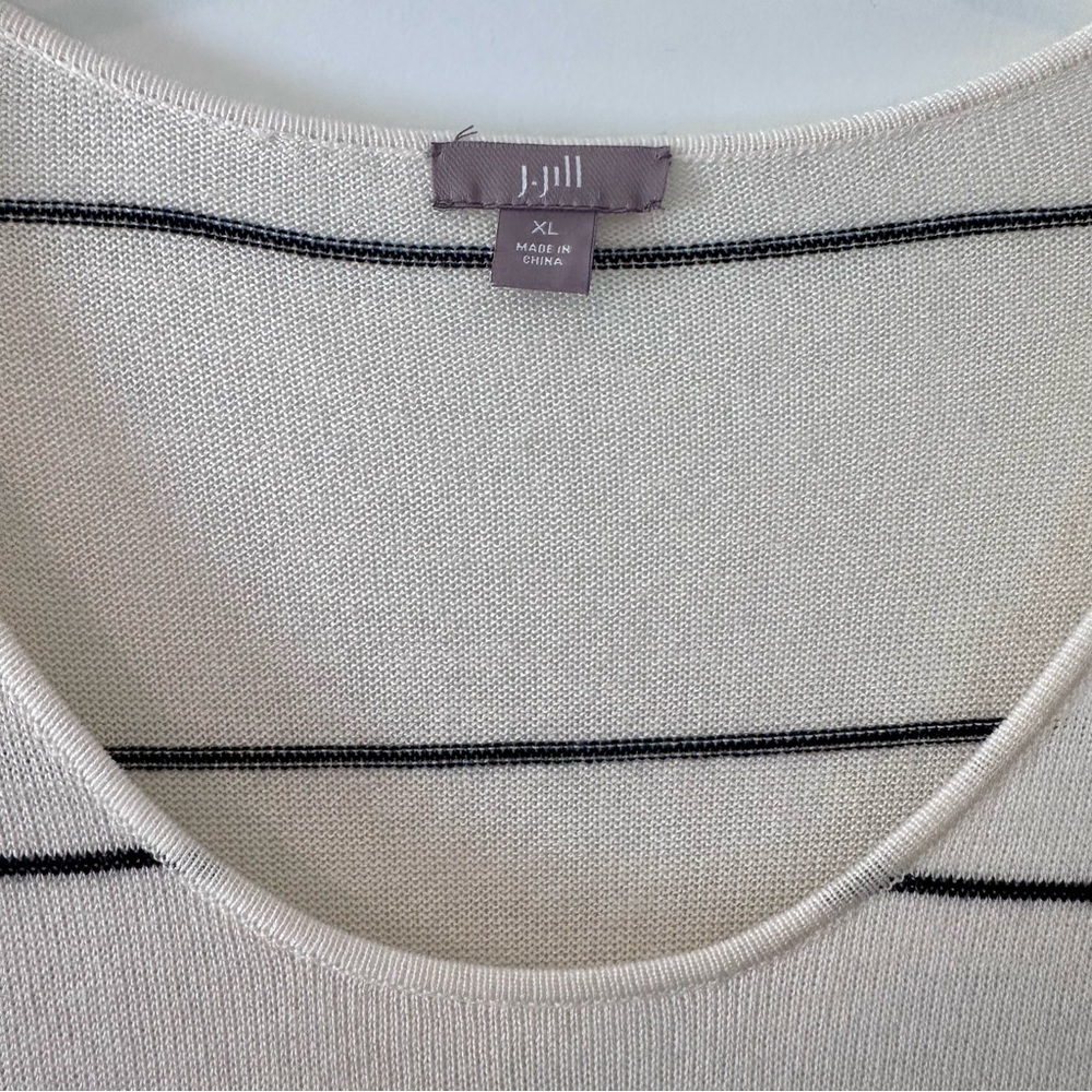 J.Jill Black White Striped Tunic Sweater Long Sleeve Wool Blend Size XL - Picture 4 of 7